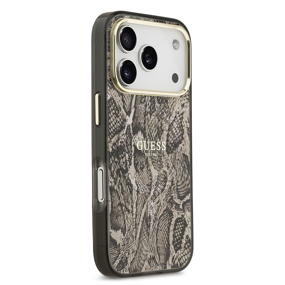iPhone 17 Pro Kılıf Guess Orijinal Lisanslı M-safe Şarj Özellikli Yazı Logolu Python Desenli Kılıf
