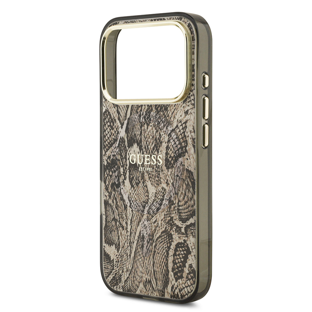 iPhone 17 Pro Kılıf Guess Orijinal Lisanslı M-safe Şarj Özellikli Yazı Logolu Python Desenli Kılıf