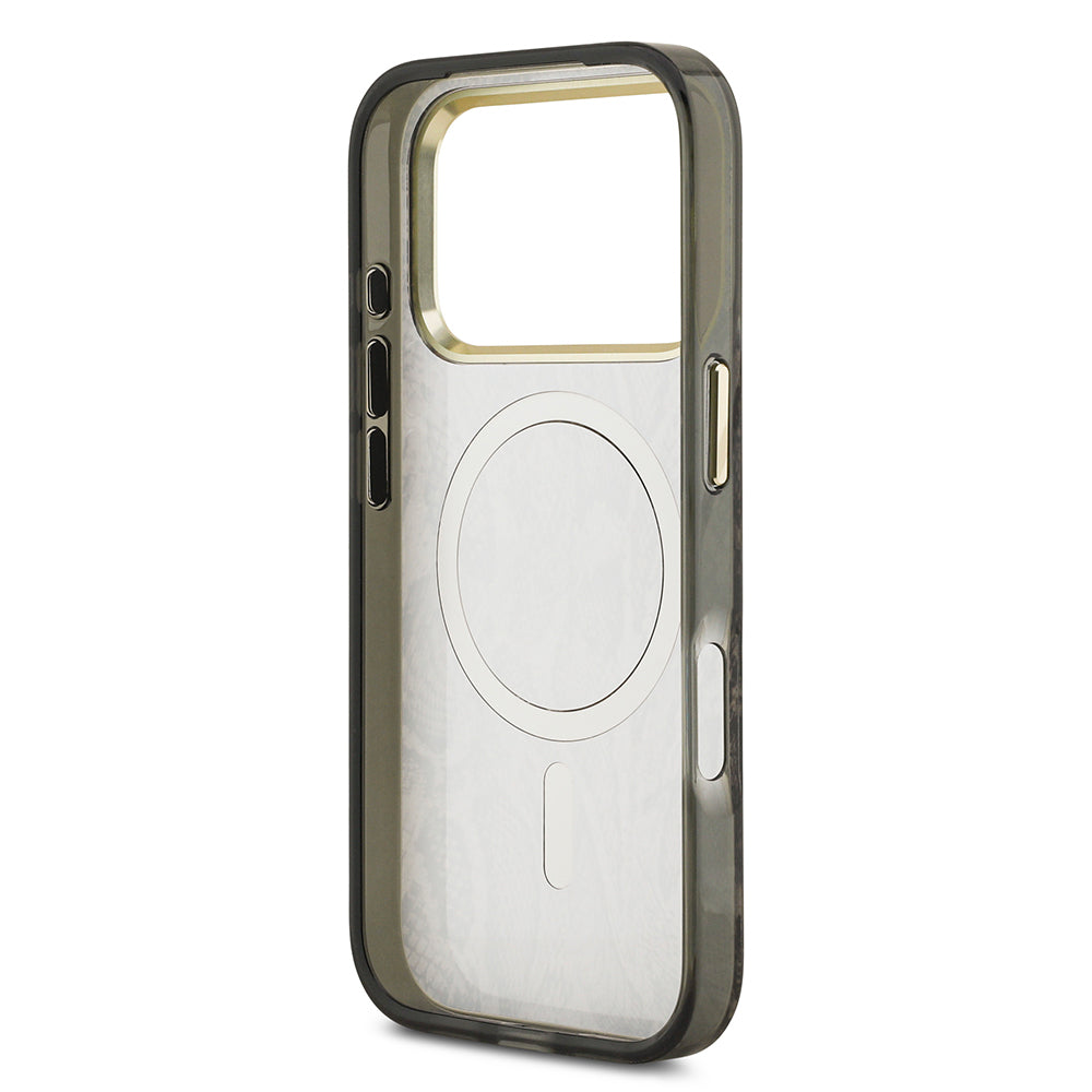 iPhone 17 Pro Kılıf Guess Orijinal Lisanslı M-safe Şarj Özellikli Yazı Logolu Python Desenli Kılıf