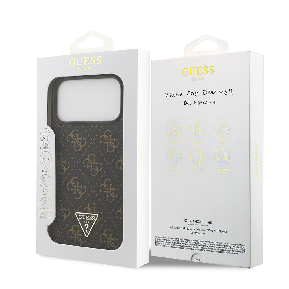iPhone 17 Pro Kılıf Guess Orijinal Lisanslı PU Deri 4G Desenli Üçgen Logolu Kılıf