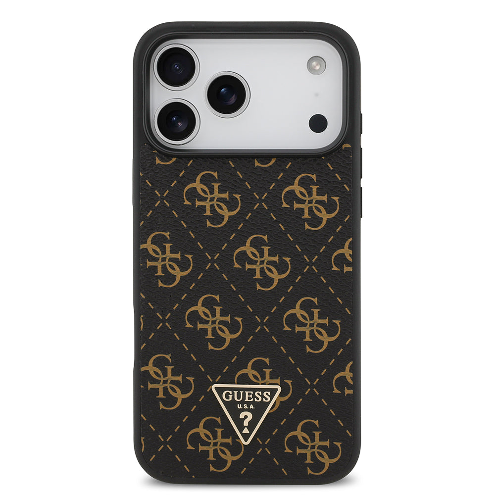 iPhone 17 Pro Kılıf Guess Orijinal Lisanslı PU Deri 4G Desenli Üçgen Logolu Kılıf