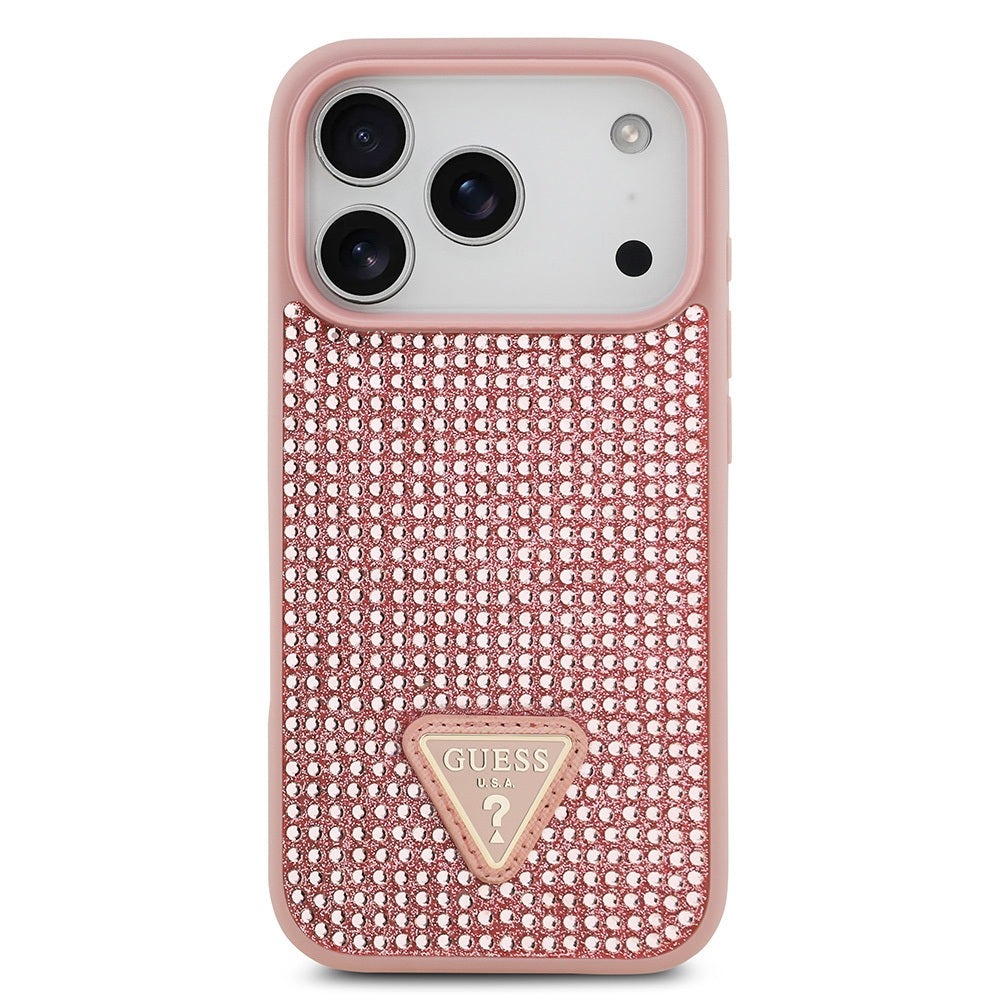 iPhone 17 Pro Kılıf Guess Orijinal Lisanslı Taşlı Arka Yüzey Üçgen Logolu Kılıf