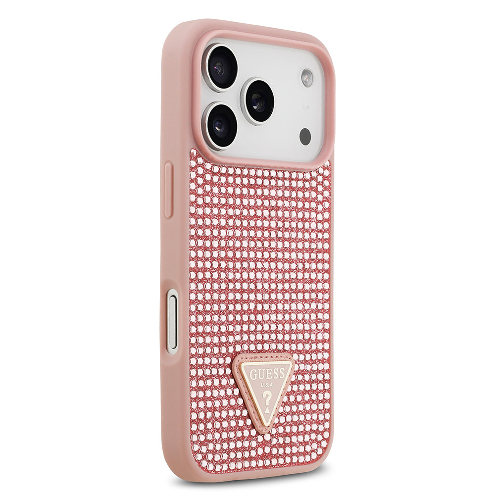 iPhone 17 Pro Kılıf Guess Orijinal Lisanslı Taşlı Arka Yüzey Üçgen Logolu Kılıf