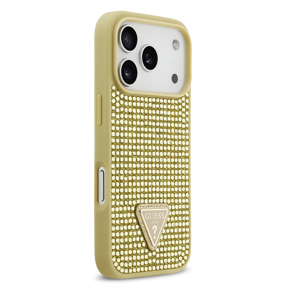 iPhone 17 Pro Kılıf Guess Orijinal Lisanslı Taşlı Arka Yüzey Üçgen Logolu Kılıf
