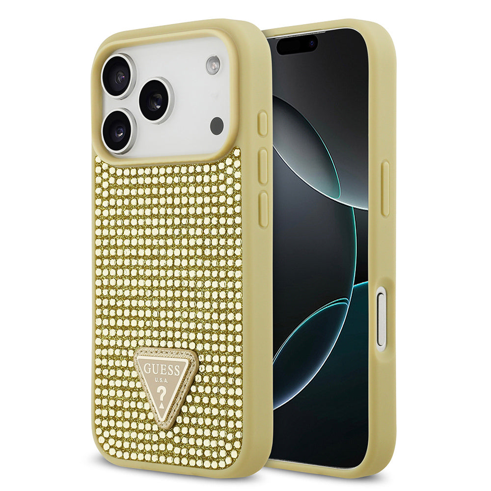 iPhone 17 Pro Kılıf Guess Orijinal Lisanslı Taşlı Arka Yüzey Üçgen Logolu Kılıf