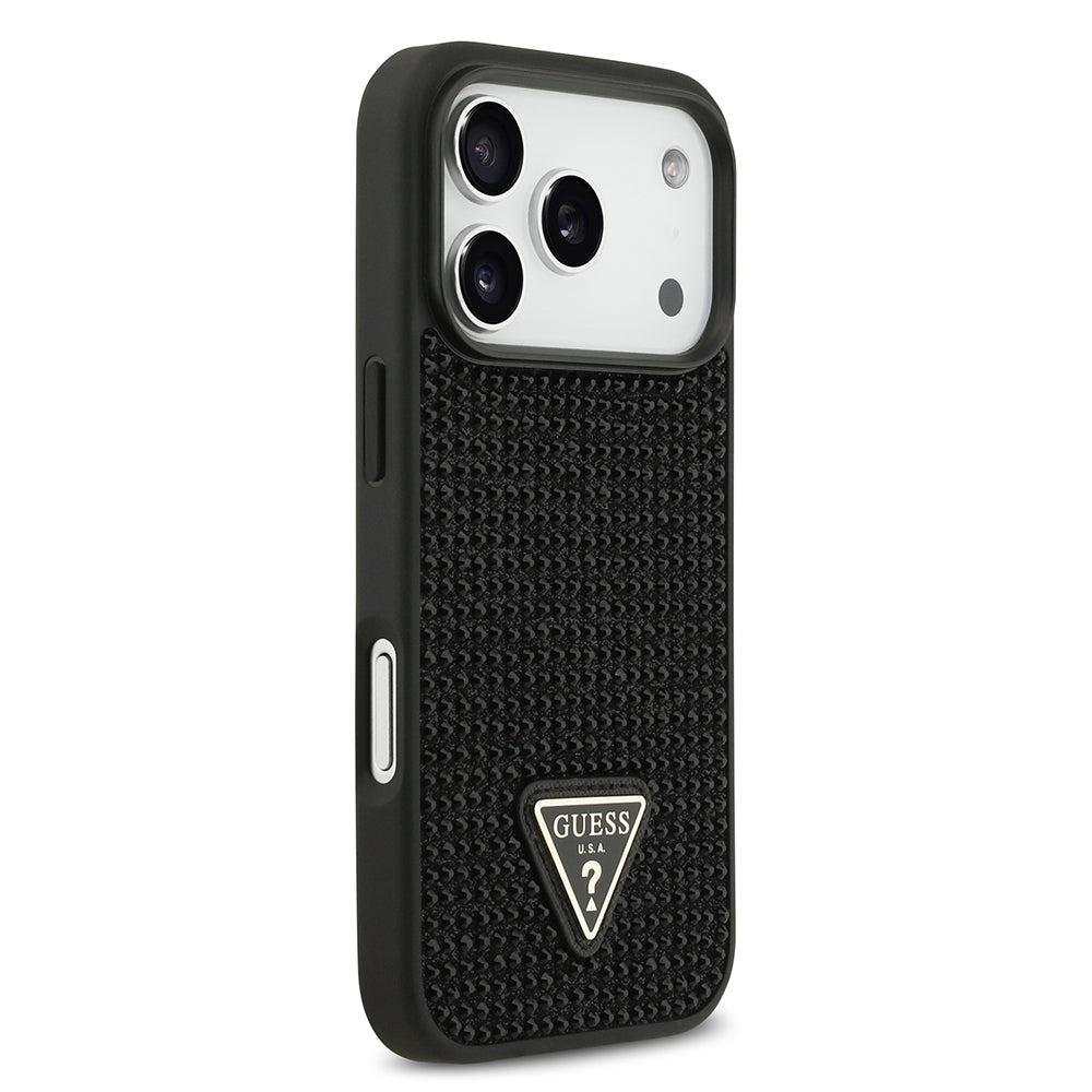 iPhone 17 Pro Kılıf Guess Orijinal Lisanslı Taşlı Arka Yüzey Üçgen Logolu Kılıf