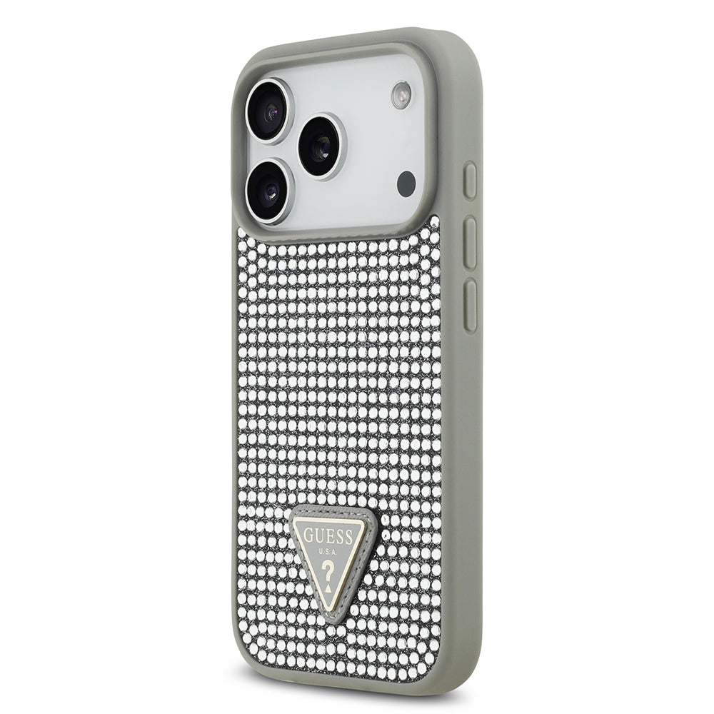 iPhone 17 Pro Kılıf Guess Orijinal Lisanslı Taşlı Arka Yüzey Üçgen Logolu Kılıf