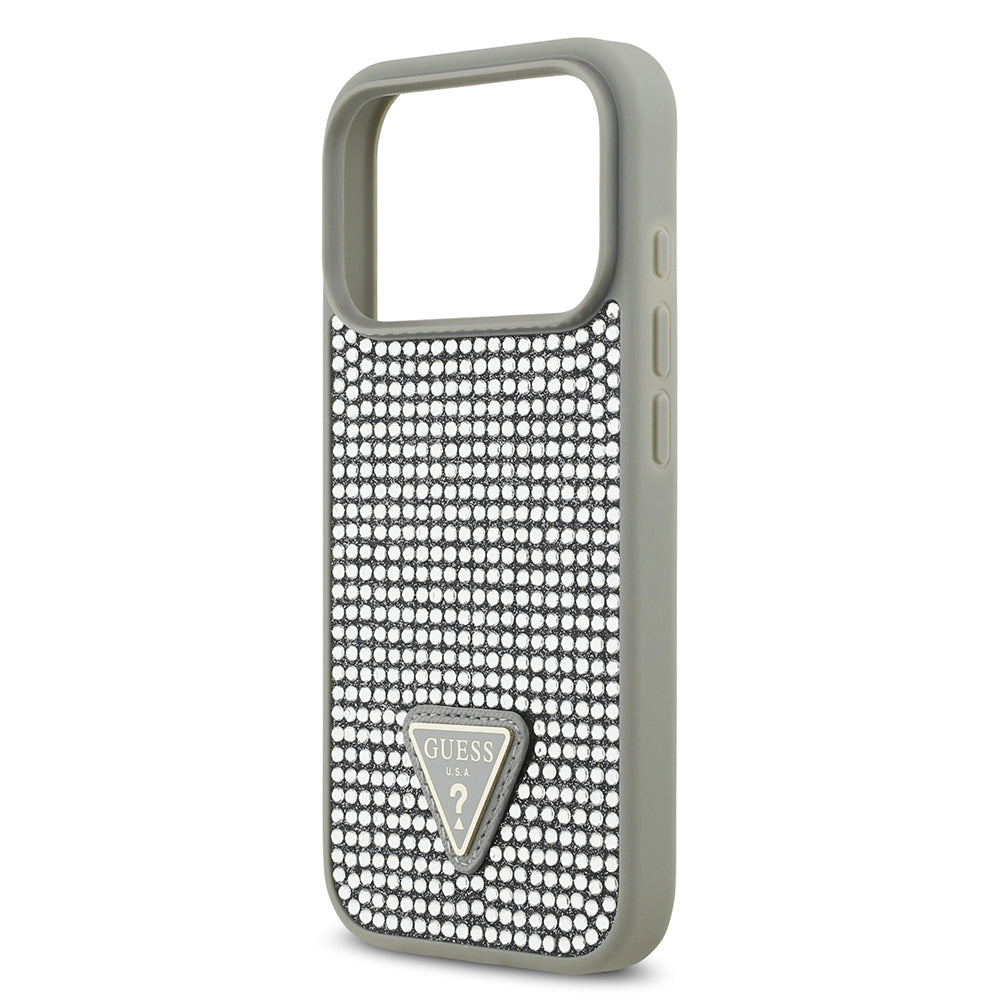 iPhone 17 Pro Kılıf Guess Orijinal Lisanslı Taşlı Arka Yüzey Üçgen Logolu Kılıf