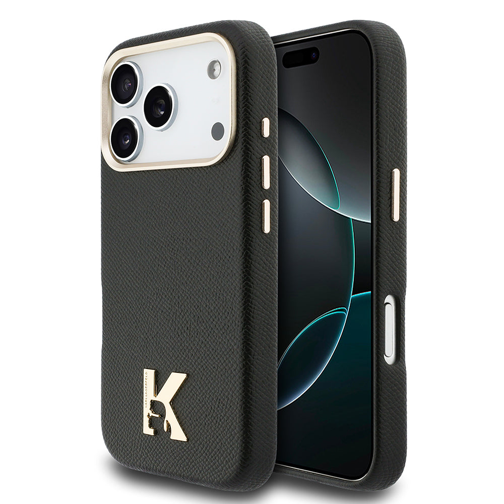 iPhone 17 Pro Kılıf Karl Lagerfeld Orijinal Lisanslı M-safe Şarj Özellikli Gold Kamera Çerçeveli KHEAD Metal Logolu PU Deri Kılıf