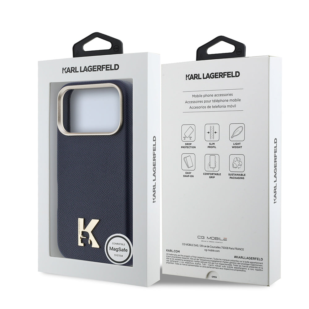 iPhone 17 Pro Kılıf Karl Lagerfeld Orijinal Lisanslı M-safe Şarj Özellikli Gold Kamera Çerçeveli KHEAD Metal Logolu PU Deri Kılıf