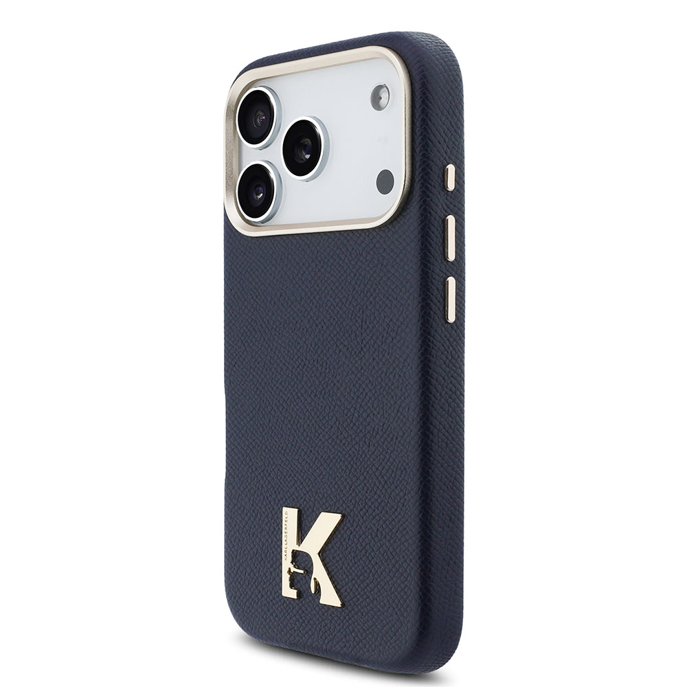 iPhone 17 Pro Kılıf Karl Lagerfeld Orijinal Lisanslı M-safe Şarj Özellikli Gold Kamera Çerçeveli KHEAD Metal Logolu PU Deri Kılıf