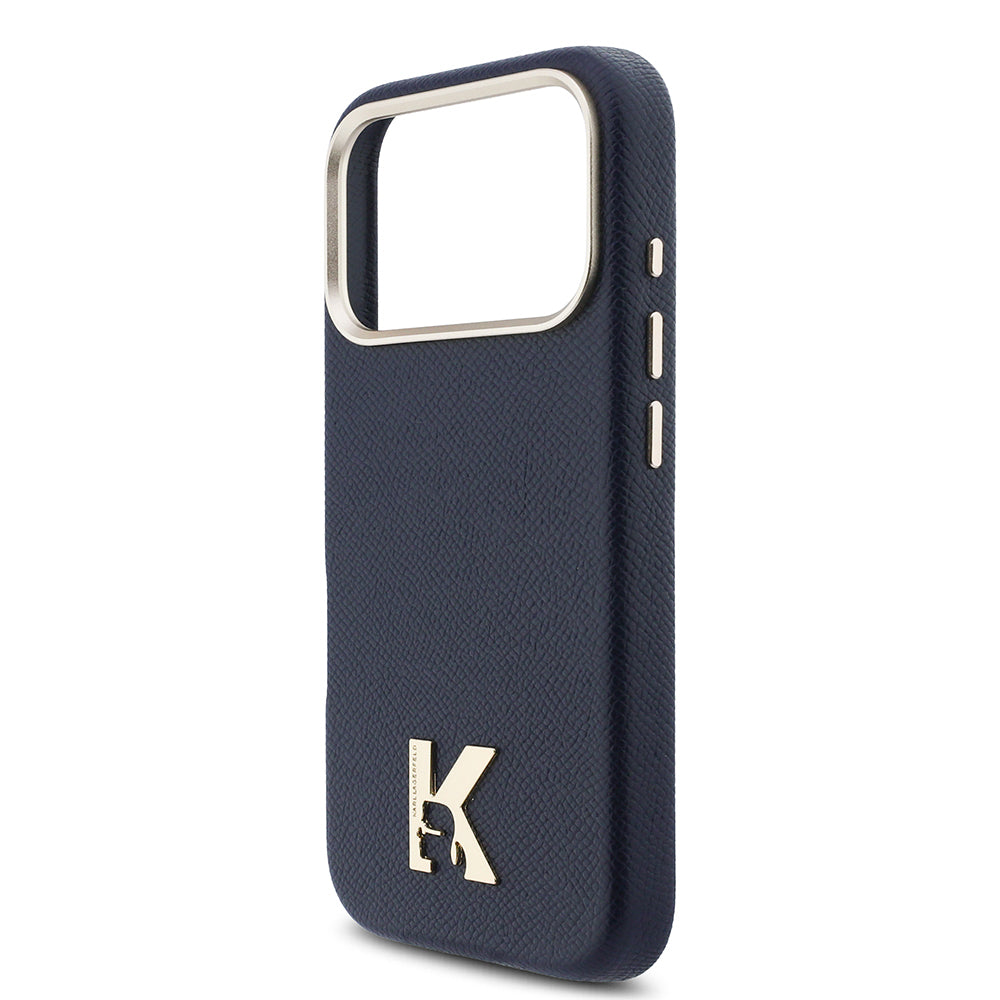 iPhone 17 Pro Kılıf Karl Lagerfeld Orijinal Lisanslı M-safe Şarj Özellikli Gold Kamera Çerçeveli KHEAD Metal Logolu PU Deri Kılıf