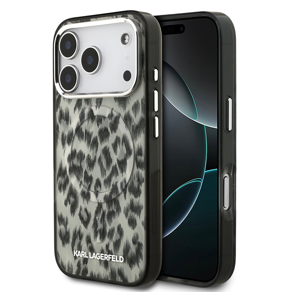 iPhone 17 Pro Kılıf Karl Lagerfeld Orijinal Lisanslı M-safe Şarj Özellikli IML Leopar Baskılı Kılıf