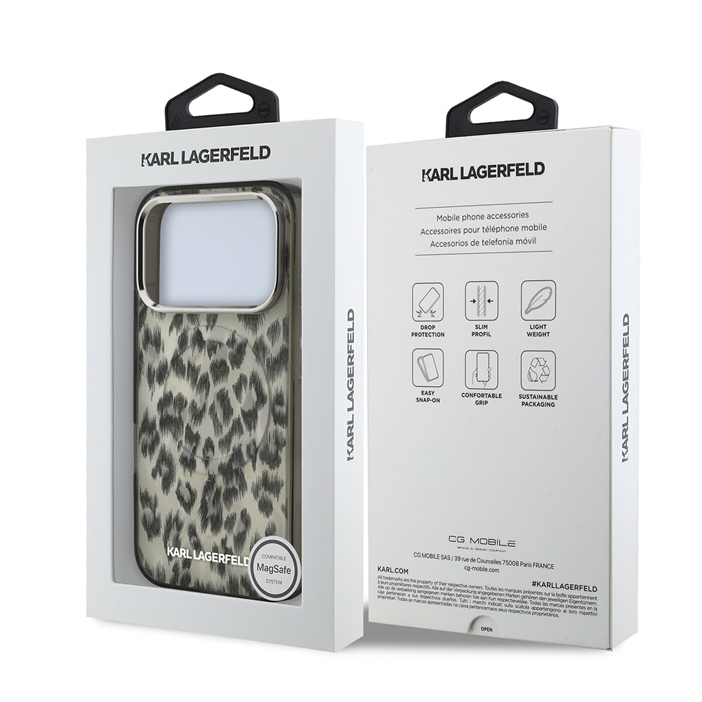 iPhone 17 Pro Kılıf Karl Lagerfeld Orijinal Lisanslı M-safe Şarj Özellikli IML Leopar Baskılı Kılıf