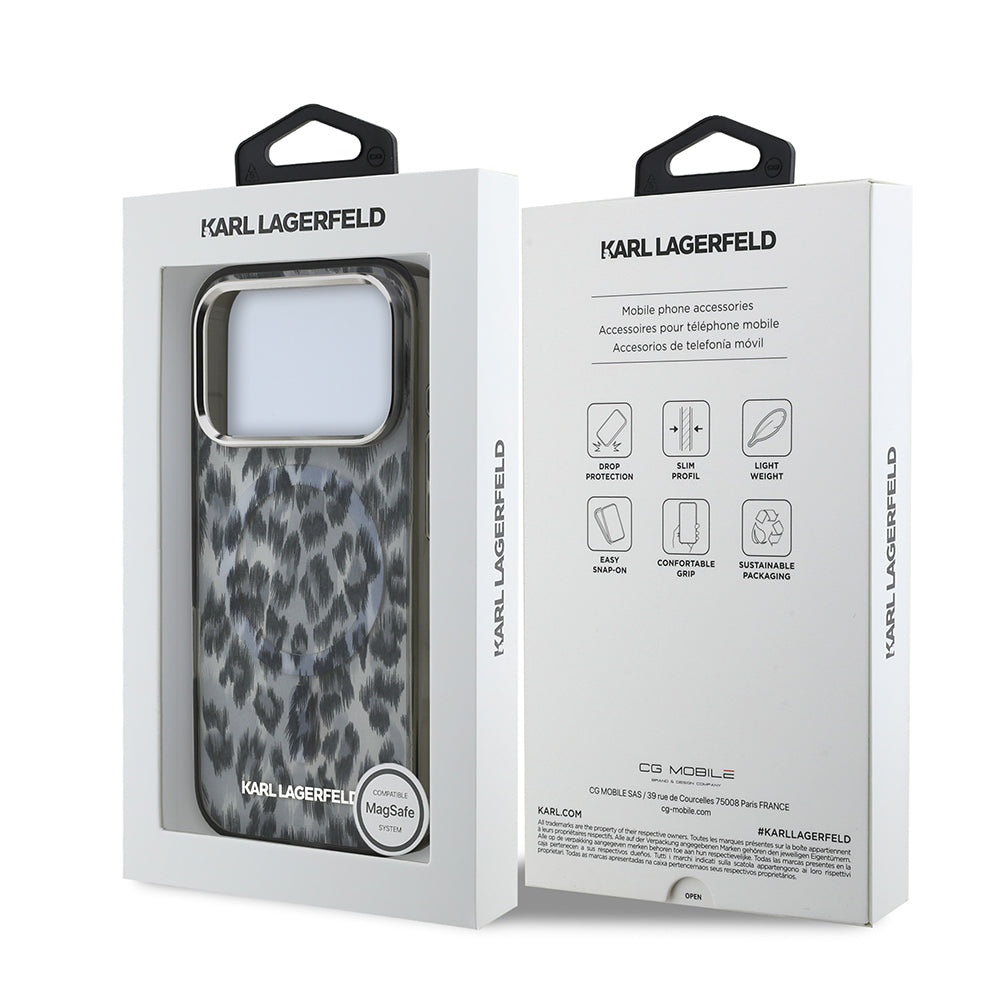 iPhone 17 Pro Kılıf Karl Lagerfeld Orijinal Lisanslı M-safe Şarj Özellikli IML Leopar Baskılı Kılıf