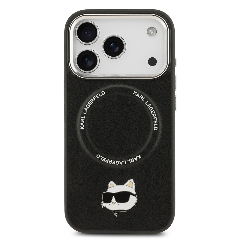 iPhone 17 Pro Kılıf Karl Lagerfeld Orijinal Lisanslı M-safe Şarj Özellikli Metal Kamera ve Buton Tasarımlı Choupette PU Deri Kılıf