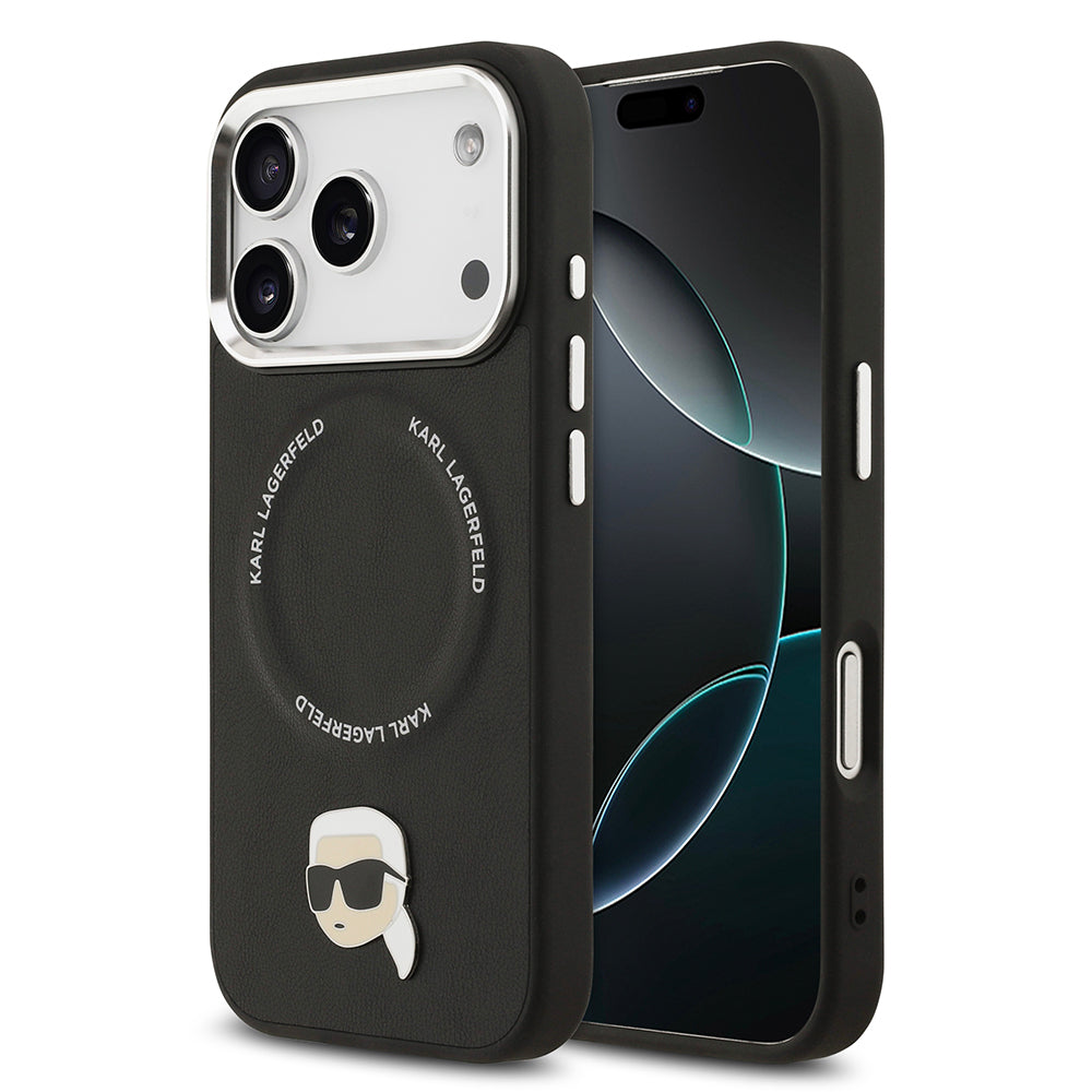 iPhone 17 Pro Kılıf Karl Lagerfeld Orijinal Lisanslı M-safe Şarj Özellikli Metal Kamera ve Buton Tasarımlı Karl PU Deri Kılıf