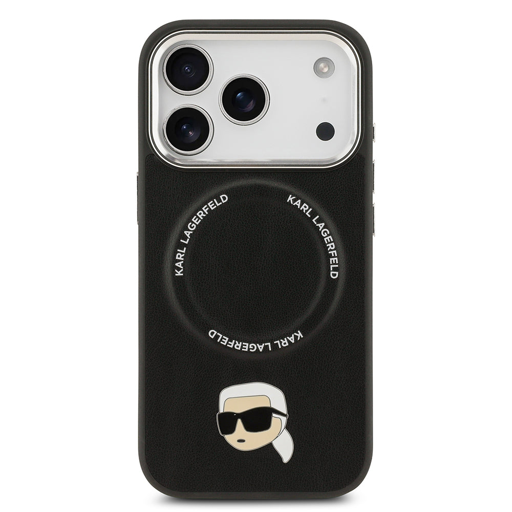 iPhone 17 Pro Kılıf Karl Lagerfeld Orijinal Lisanslı M-safe Şarj Özellikli Metal Kamera ve Buton Tasarımlı Karl PU Deri Kılıf