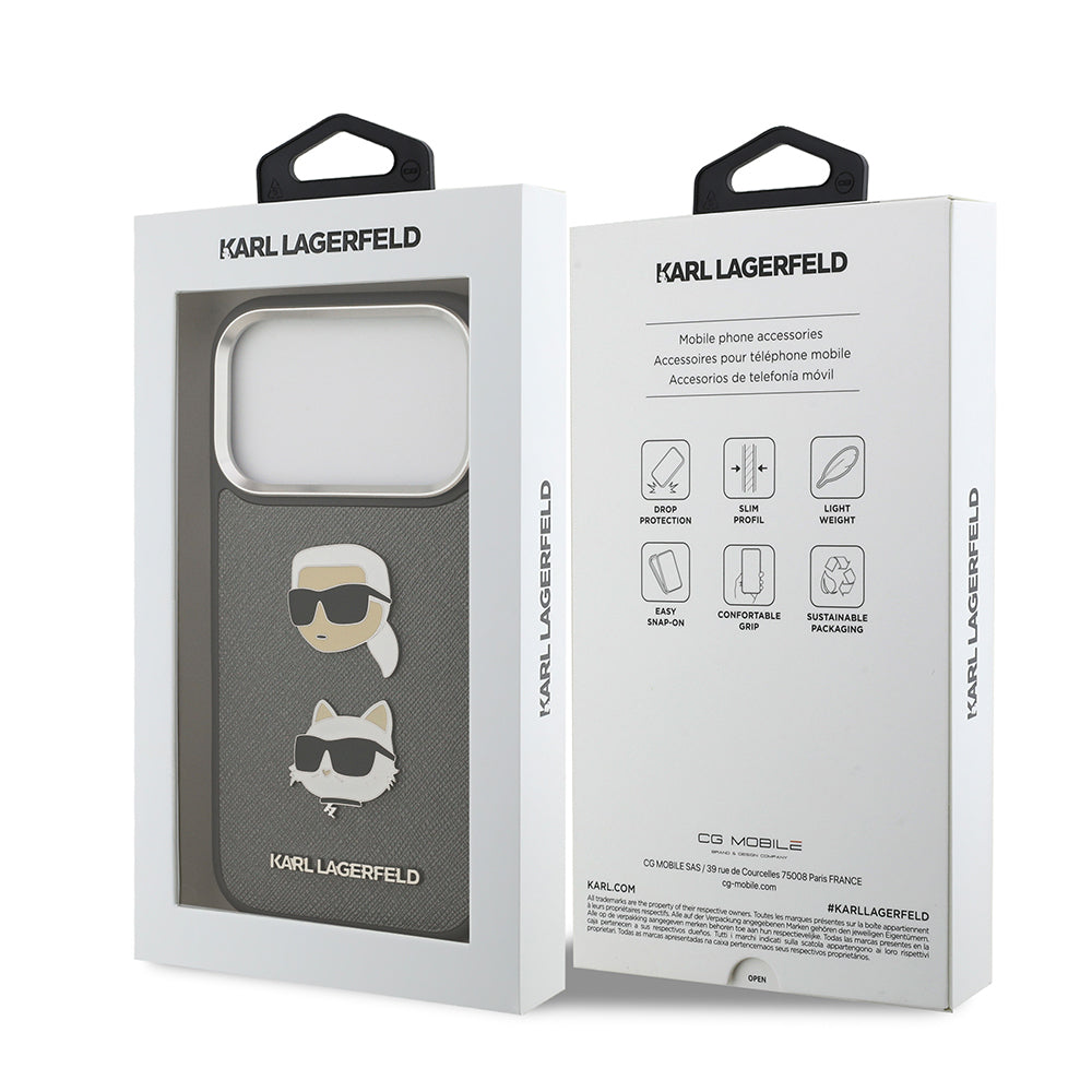 iPhone 17 Pro Kılıf Karl Lagerfeld Orijinal Lisanslı Metal Logolu K&C Heads Pin Kılıf