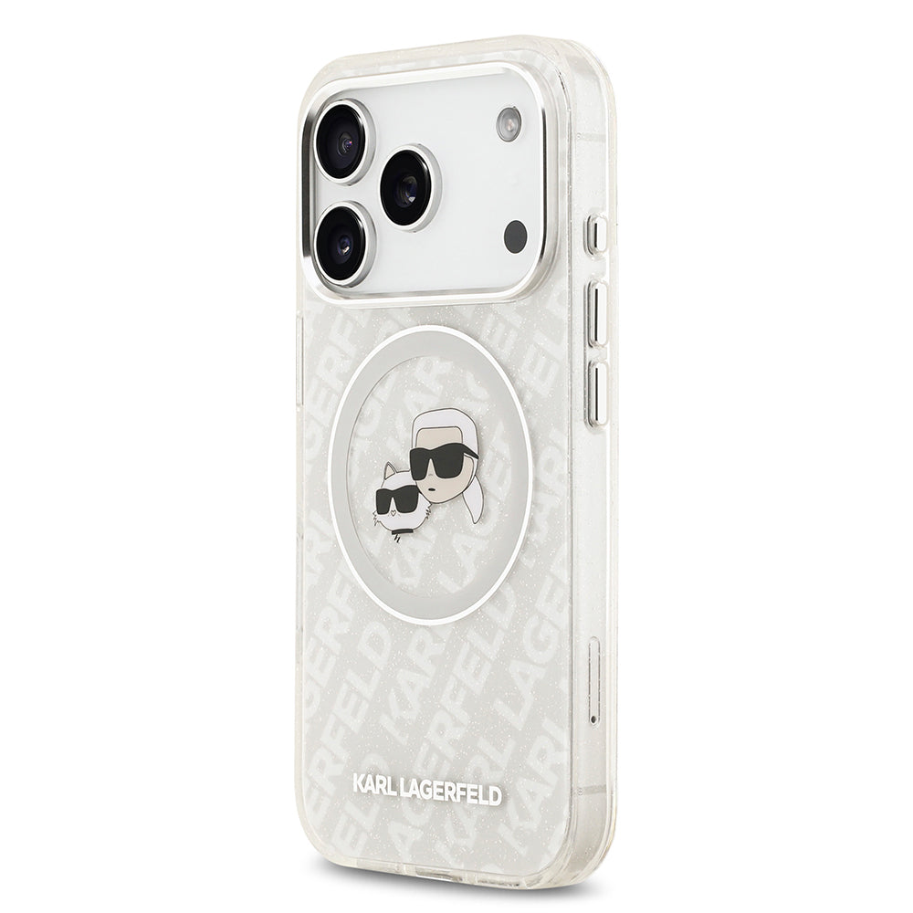 iPhone 17 Pro Kılıf Karl Lagerfeld Orijinal Lisanslı Parlayan Simli Karl & Choupette Heads Kılıf