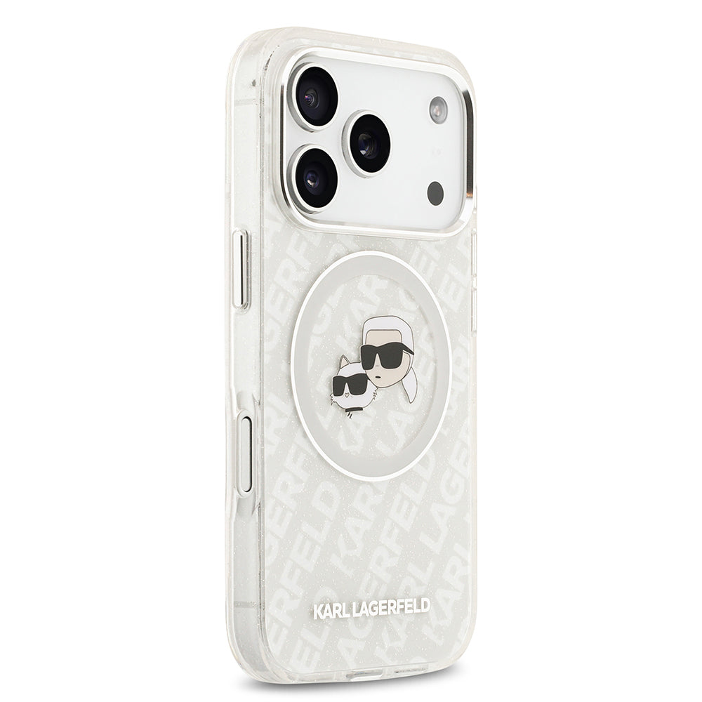 iPhone 17 Pro Kılıf Karl Lagerfeld Orijinal Lisanslı Parlayan Simli Karl & Choupette Heads Kılıf