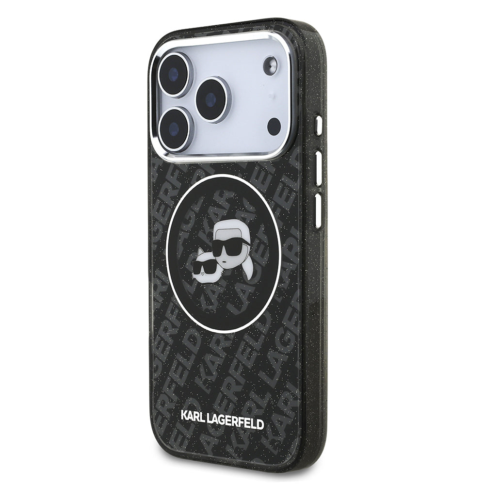 iPhone 17 Pro Kılıf Karl Lagerfeld Orijinal Lisanslı Parlayan Simli Karl & Choupette Heads Kılıf