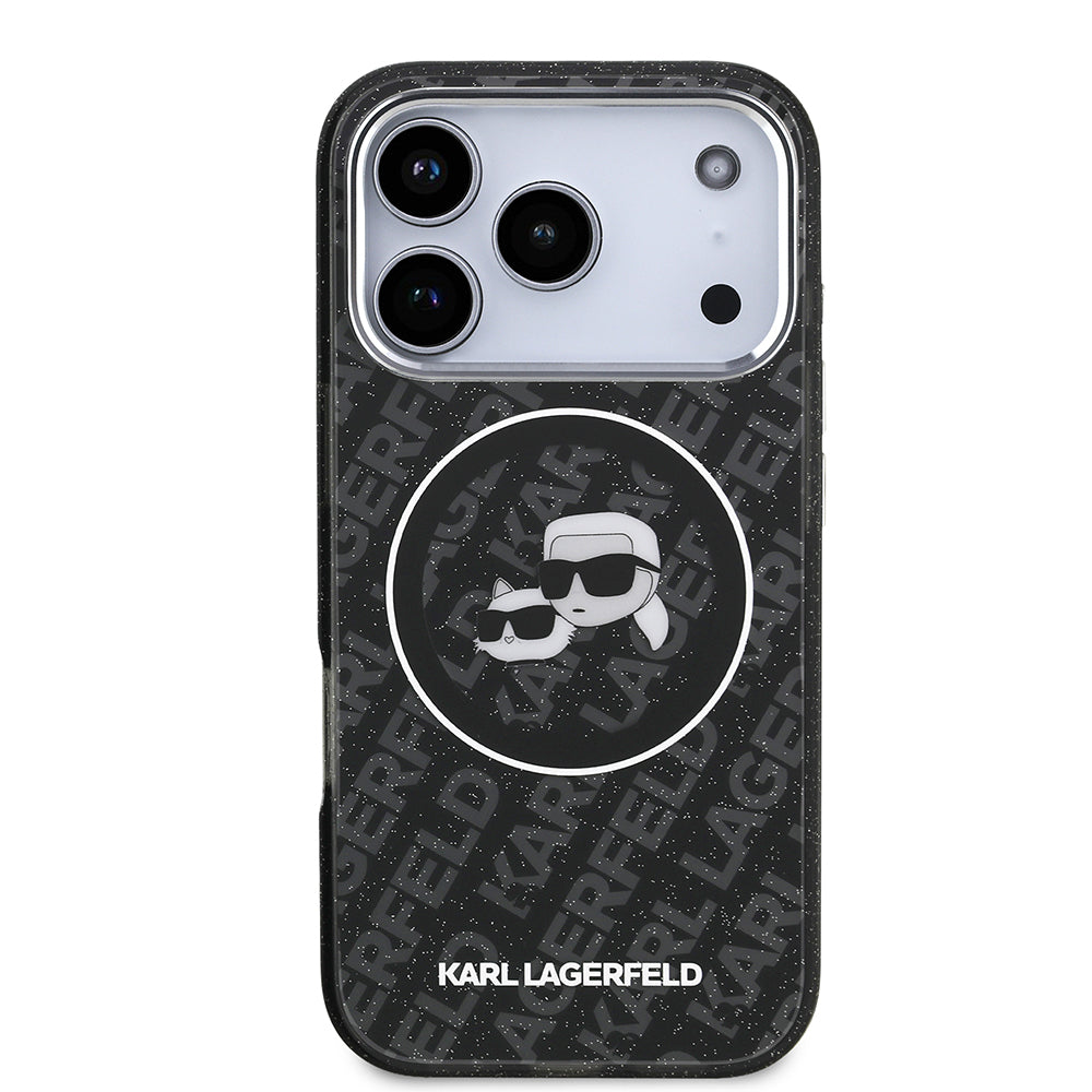 iPhone 17 Pro Kılıf Karl Lagerfeld Orijinal Lisanslı Parlayan Simli Karl & Choupette Heads Kılıf