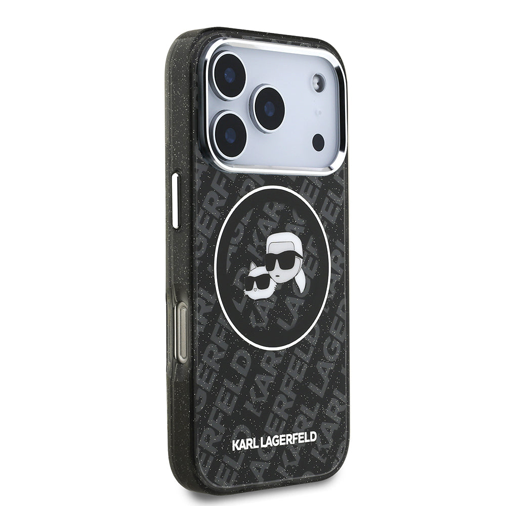 iPhone 17 Pro Kılıf Karl Lagerfeld Orijinal Lisanslı Parlayan Simli Karl & Choupette Heads Kılıf