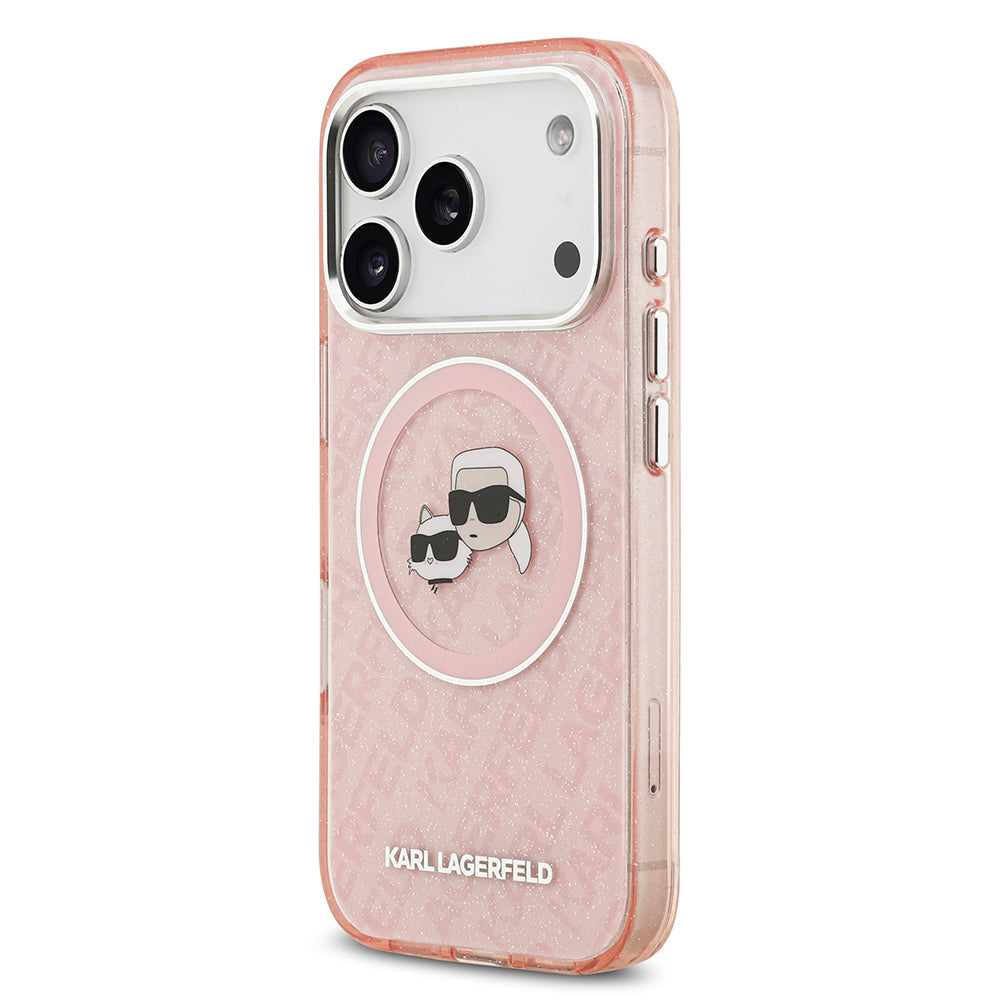 iPhone 17 Pro Kılıf Karl Lagerfeld Orijinal Lisanslı Parlayan Simli Karl & Choupette Heads Kılıf