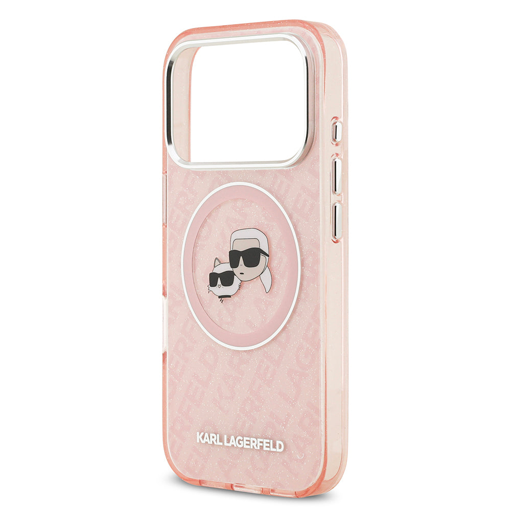 iPhone 17 Pro Kılıf Karl Lagerfeld Orijinal Lisanslı Parlayan Simli Karl & Choupette Heads Kılıf