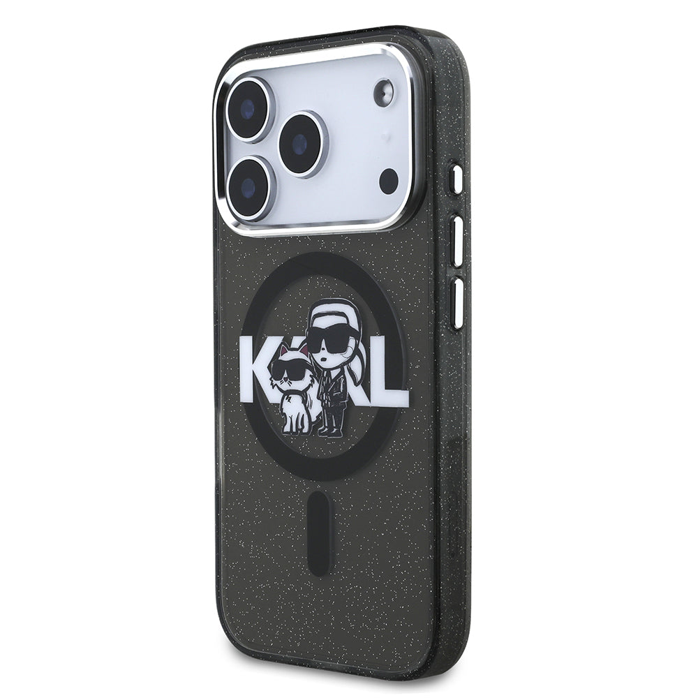 iPhone 17 Pro Kılıf Karl Lagerfeld Orijinal Lisanslı Parlayan Simli Karl & Choupette Sketch Logo Kılıf