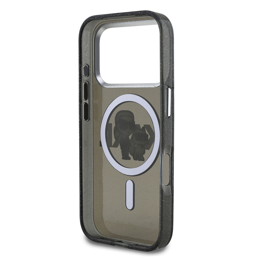 iPhone 17 Pro Kılıf Karl Lagerfeld Orijinal Lisanslı Parlayan Simli Karl & Choupette Sketch Logo Kılıf