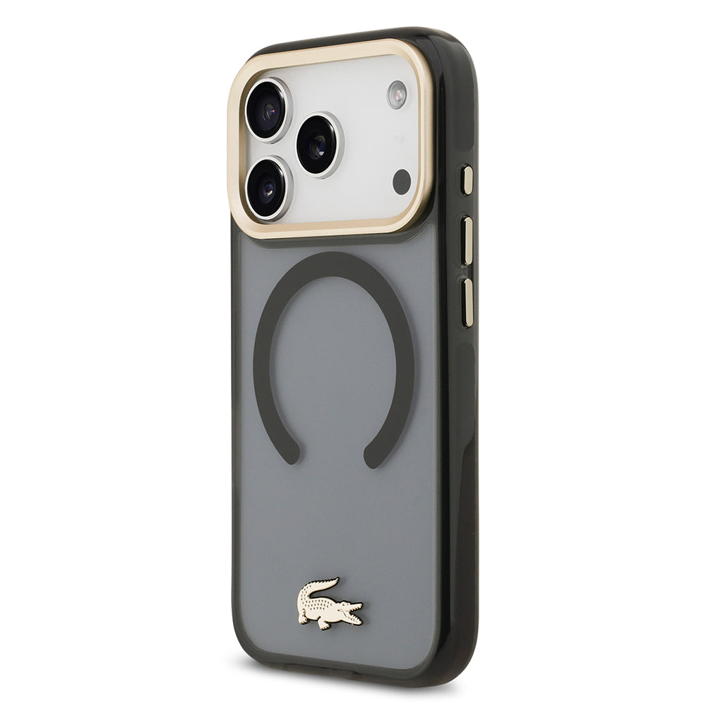 iPhone 17 Pro Kılıf Lacoste Orijinal Lisanslı M-safe Şarj Özellikli Gold Timsah Logolu Buzlu Kılıf