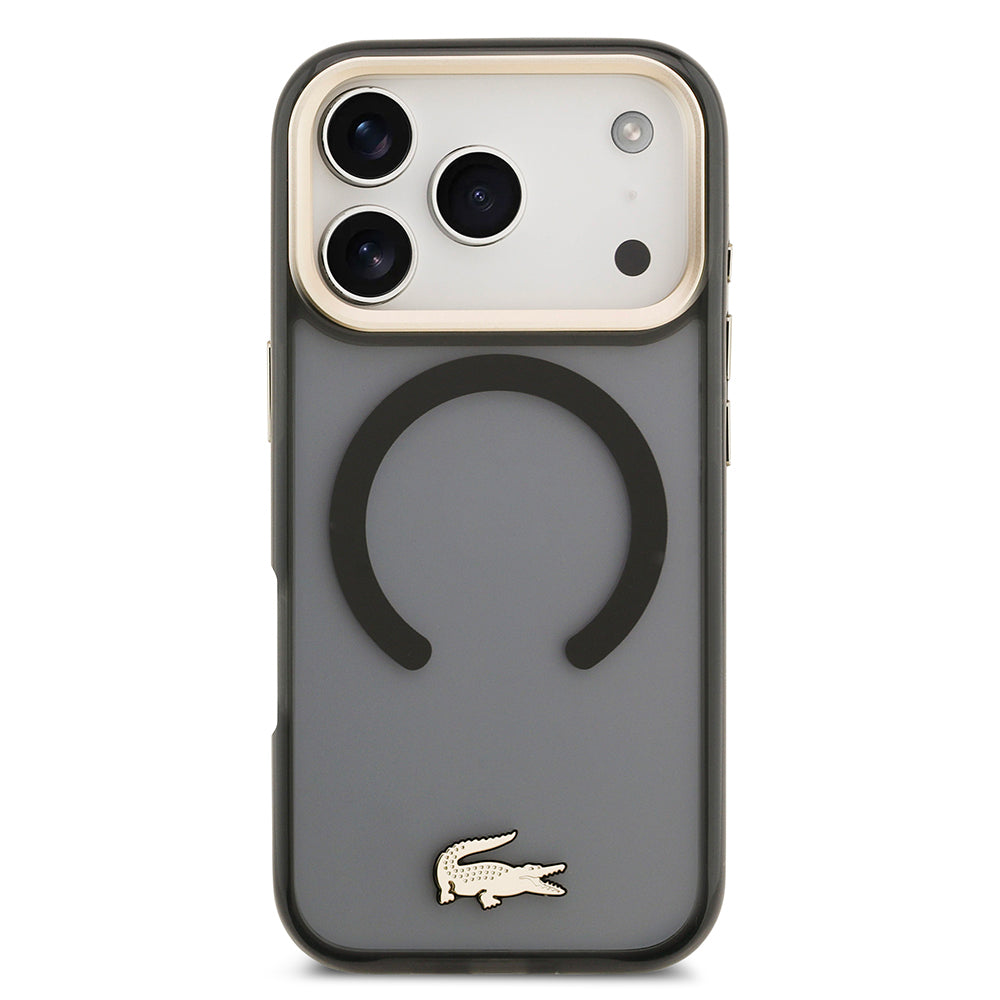 iPhone 17 Pro Kılıf Lacoste Orijinal Lisanslı M-safe Şarj Özellikli Gold Timsah Logolu Buzlu Kılıf