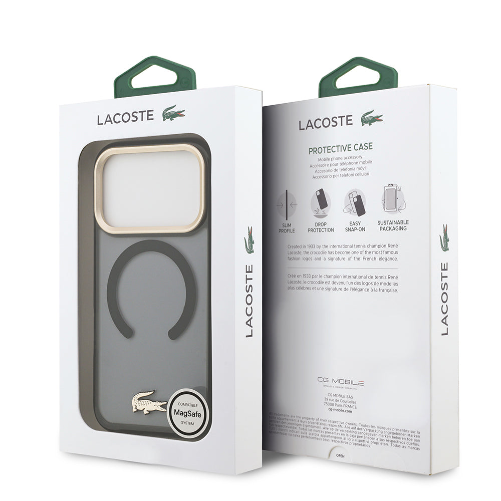 iPhone 17 Pro Kılıf Lacoste Orijinal Lisanslı M-safe Şarj Özellikli Gold Timsah Logolu Buzlu Kılıf