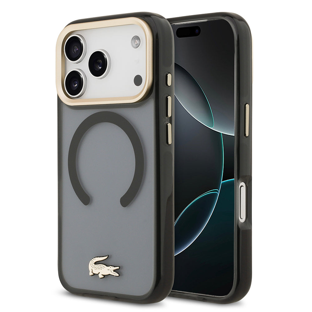 iPhone 17 Pro Kılıf Lacoste Orijinal Lisanslı M-safe Şarj Özellikli Gold Timsah Logolu Buzlu Kılıf