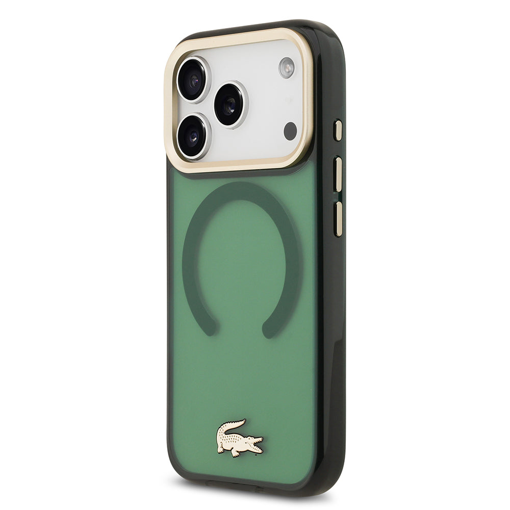 iPhone 17 Pro Kılıf Lacoste Orijinal Lisanslı M-safe Şarj Özellikli Gold Timsah Logolu Buzlu Kılıf