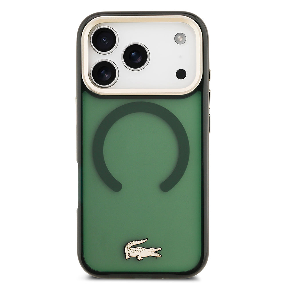 iPhone 17 Pro Kılıf Lacoste Orijinal Lisanslı M-safe Şarj Özellikli Gold Timsah Logolu Buzlu Kılıf