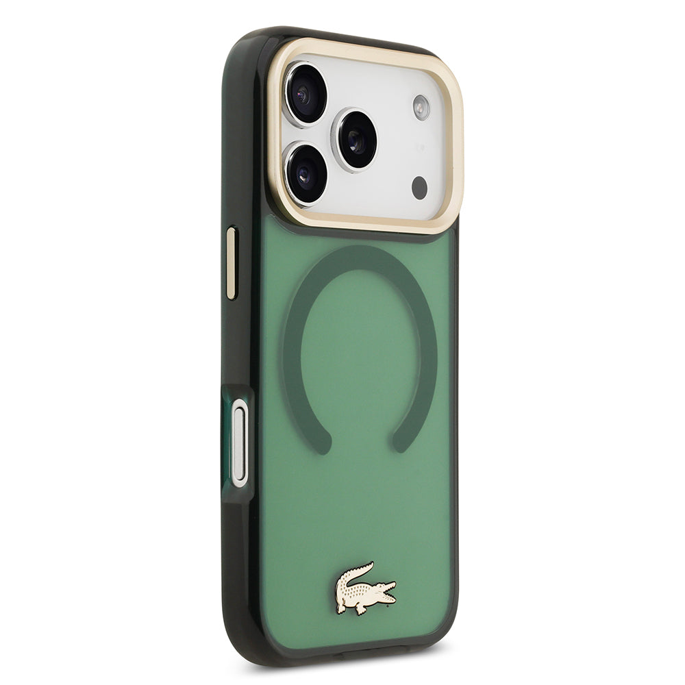 iPhone 17 Pro Kılıf Lacoste Orijinal Lisanslı M-safe Şarj Özellikli Gold Timsah Logolu Buzlu Kılıf
