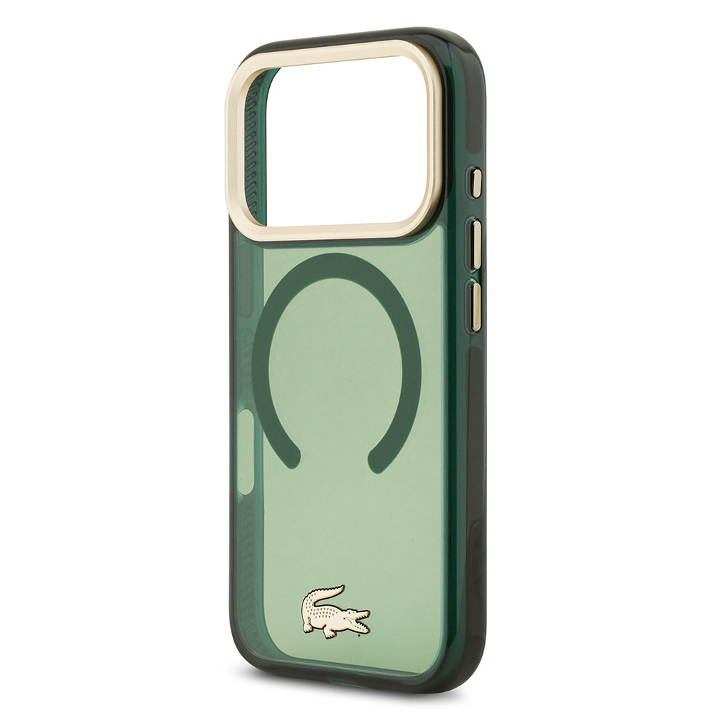 iPhone 17 Pro Kılıf Lacoste Orijinal Lisanslı M-safe Şarj Özellikli Gold Timsah Logolu Buzlu Kılıf