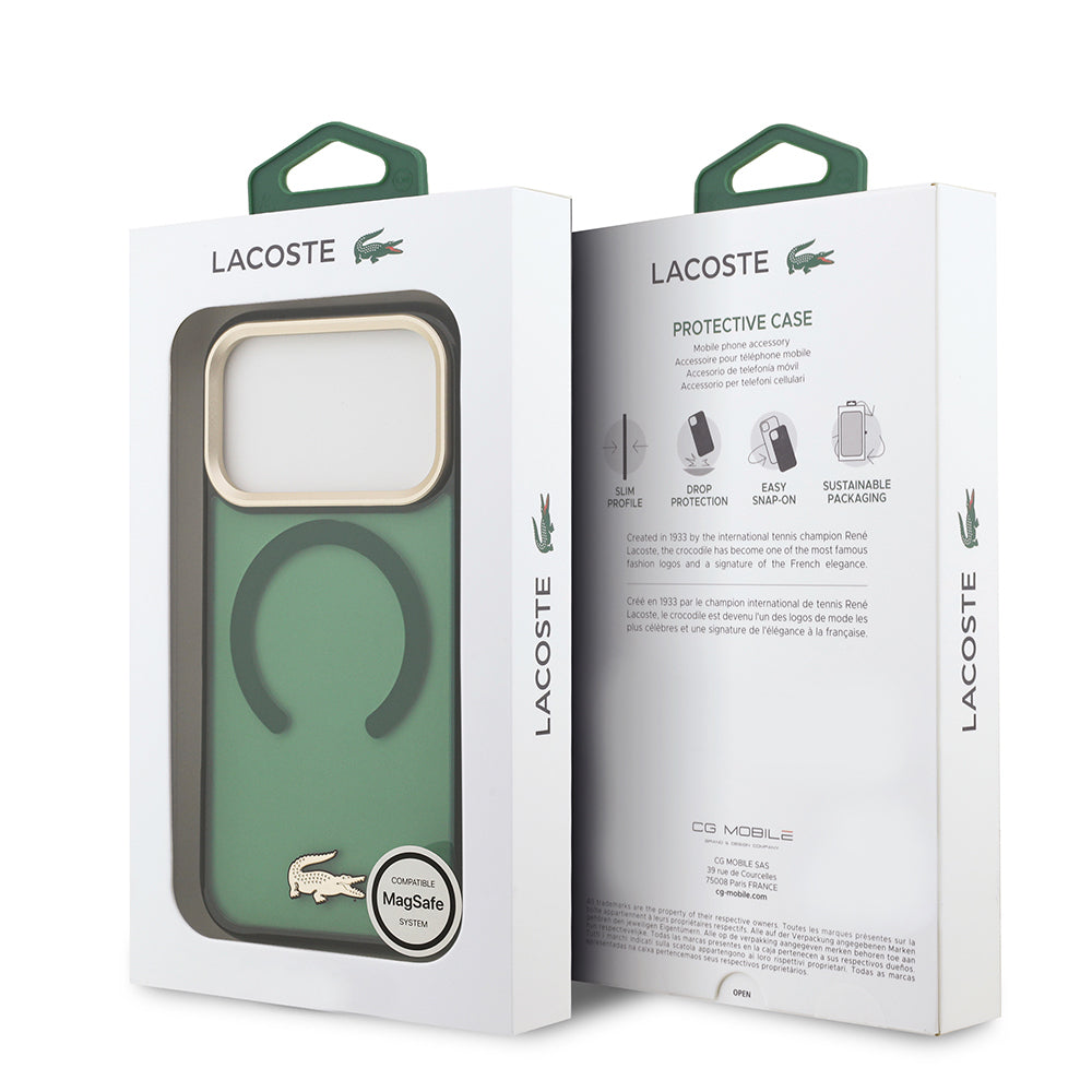 iPhone 17 Pro Kılıf Lacoste Orijinal Lisanslı M-safe Şarj Özellikli Gold Timsah Logolu Buzlu Kılıf