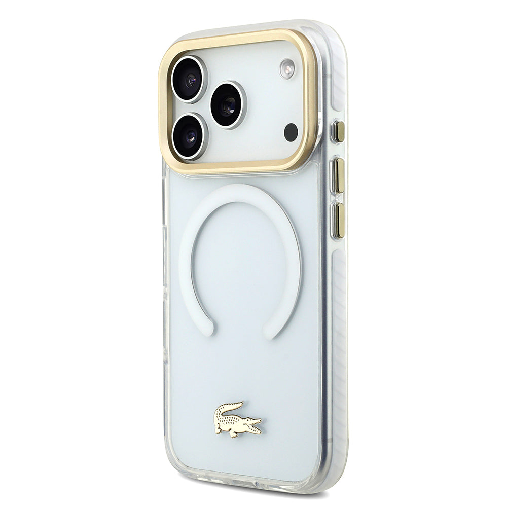 iPhone 17 Pro Kılıf Lacoste Orijinal Lisanslı M-safe Şarj Özellikli Gold Timsah Logolu Buzlu Kılıf