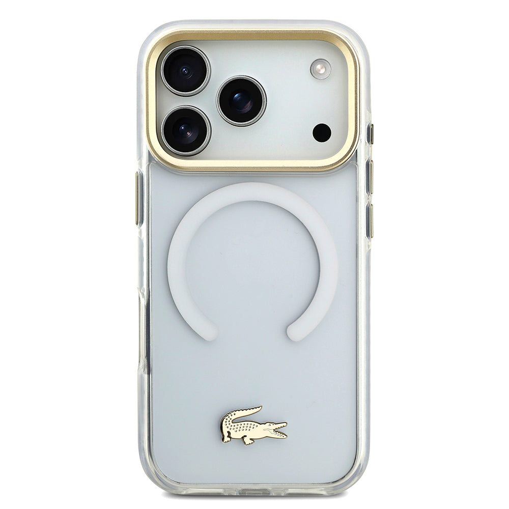 iPhone 17 Pro Kılıf Lacoste Orijinal Lisanslı M-safe Şarj Özellikli Gold Timsah Logolu Buzlu Kılıf