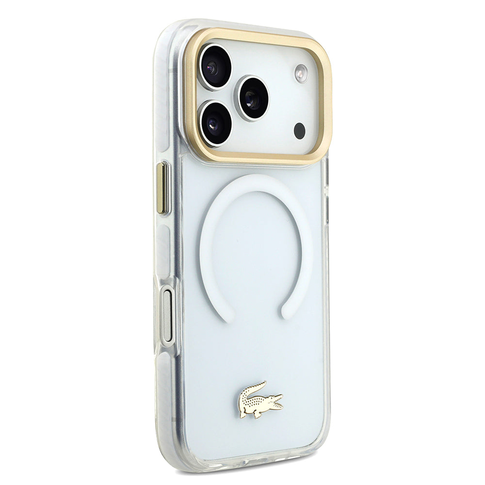 iPhone 17 Pro Kılıf Lacoste Orijinal Lisanslı M-safe Şarj Özellikli Gold Timsah Logolu Buzlu Kılıf