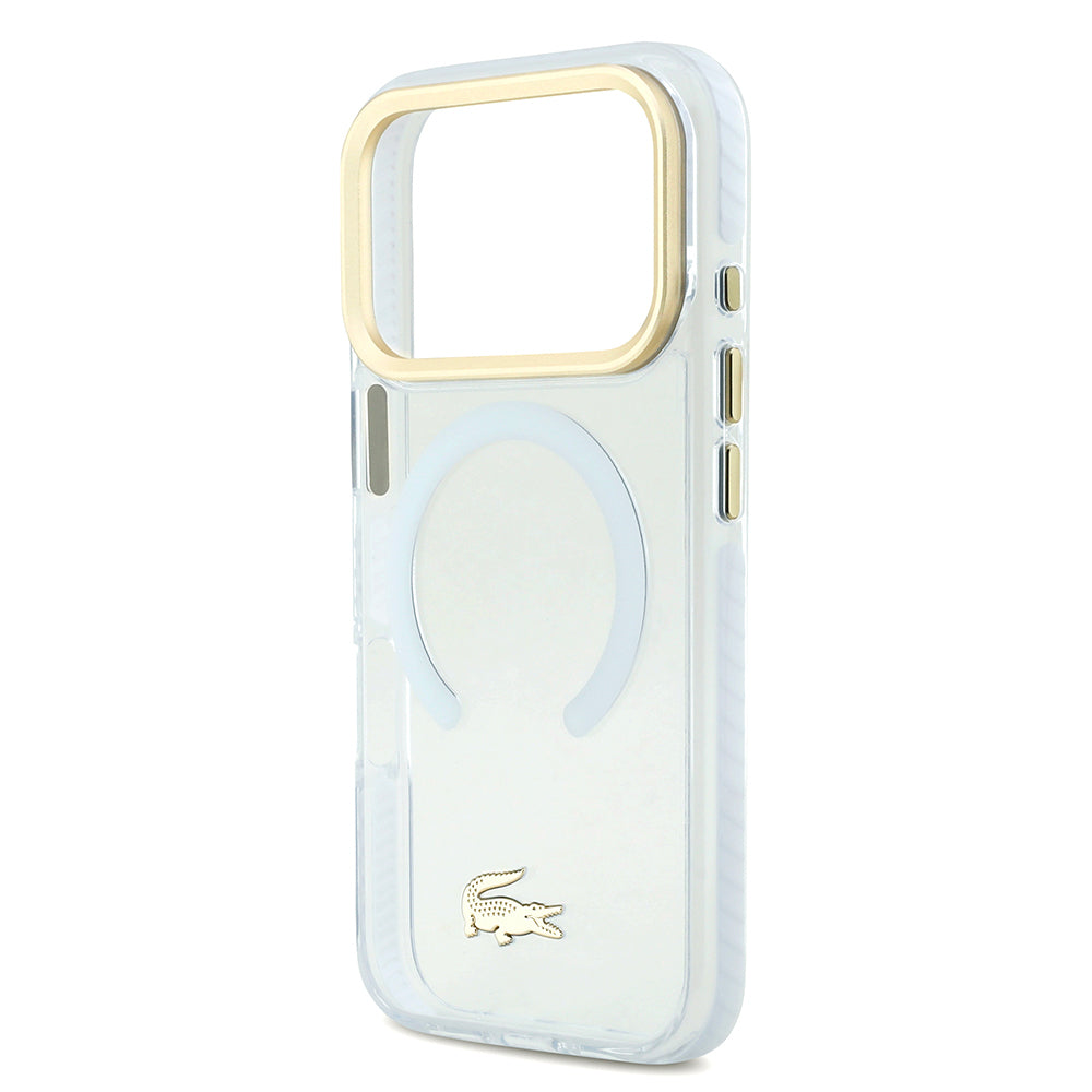 iPhone 17 Pro Kılıf Lacoste Orijinal Lisanslı M-safe Şarj Özellikli Gold Timsah Logolu Buzlu Kılıf