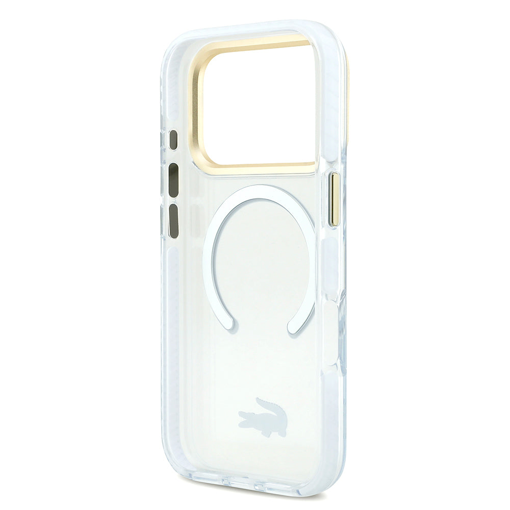 iPhone 17 Pro Kılıf Lacoste Orijinal Lisanslı M-safe Şarj Özellikli Gold Timsah Logolu Buzlu Kılıf