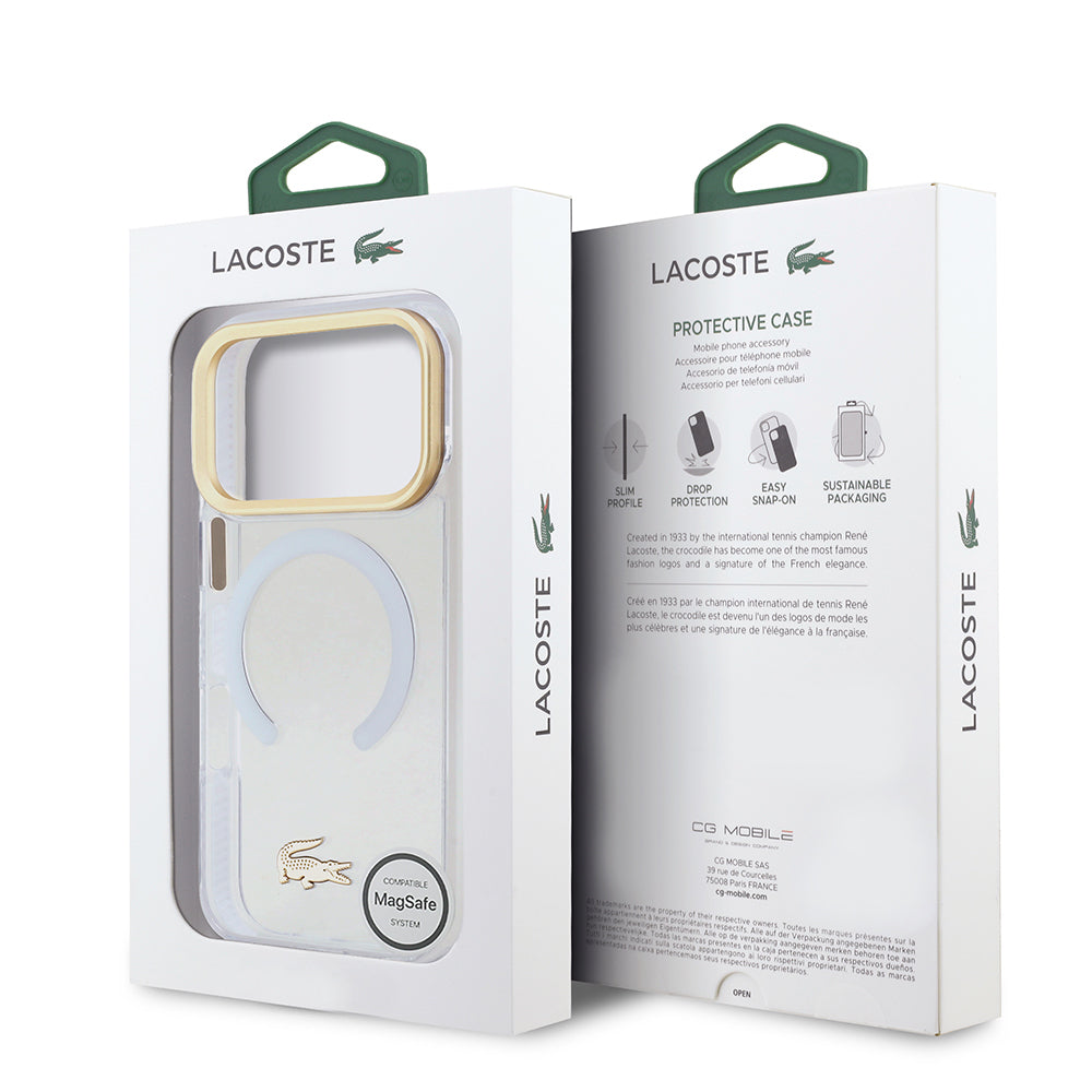 iPhone 17 Pro Kılıf Lacoste Orijinal Lisanslı M-safe Şarj Özellikli Gold Timsah Logolu Buzlu Kılıf