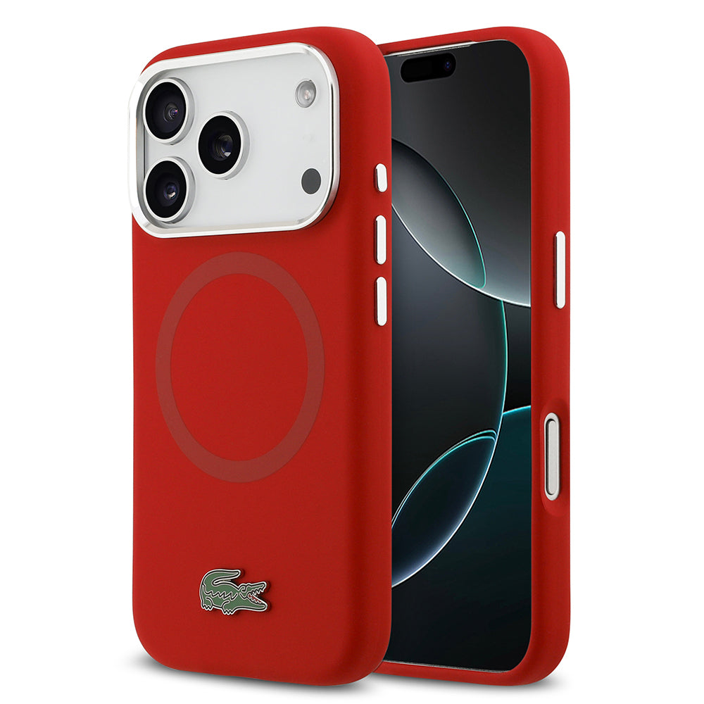 iPhone 17 Pro Kılıf Lacoste Orijinal Lisanslı M-safe Şarj Özellikli İkonik Logolu Metal Kamera Çerçeveli Silikon Kılıf