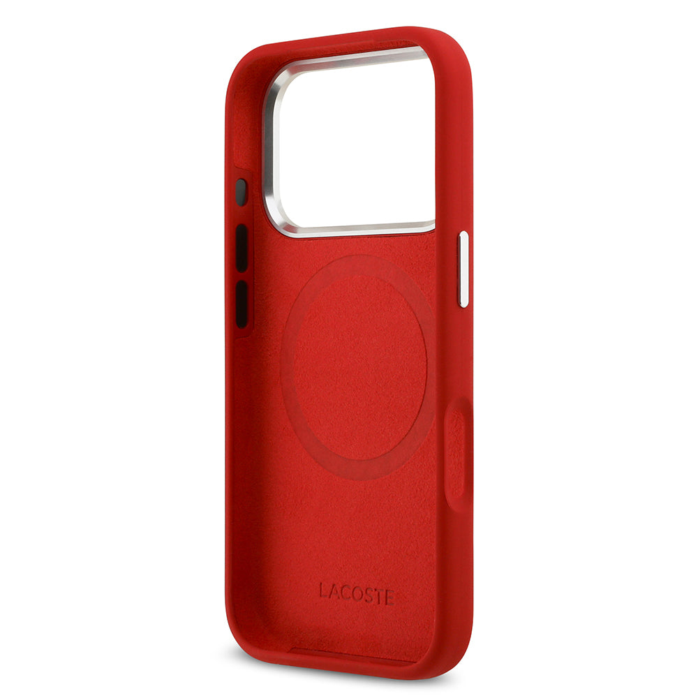 iPhone 17 Pro Kılıf Lacoste Orijinal Lisanslı M-safe Şarj Özellikli İkonik Logolu Metal Kamera Çerçeveli Silikon Kılıf