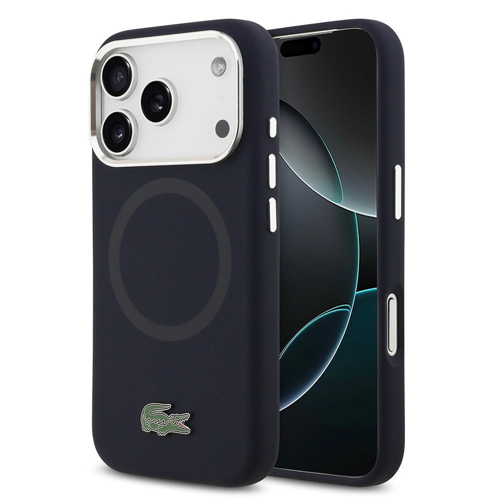 iPhone 17 Pro Kılıf Lacoste Orijinal Lisanslı M-safe Şarj Özellikli İkonik Logolu Metal Kamera Çerçeveli Silikon Kılıf